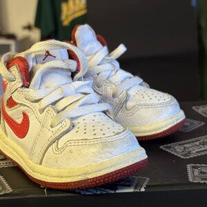 Size 5c toddler Nike Air Jordan 1 Mid Shoes ‘White/Dune Red’